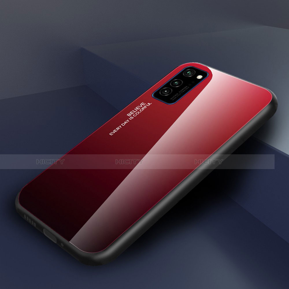 Carcasa Bumper Funda Silicona Espejo Gradiente Arco iris H01 para Huawei Honor View 30 5G Rojo
