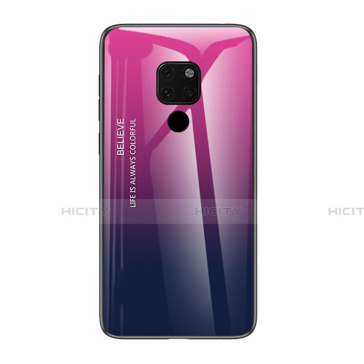 Carcasa Bumper Funda Silicona Espejo Gradiente Arco iris H01 para Huawei Mate 20 X 5G Rosa Roja