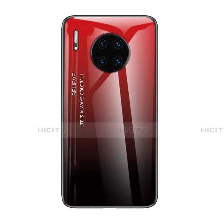 Carcasa Bumper Funda Silicona Espejo Gradiente Arco iris H01 para Huawei Mate 30 5G Rojo