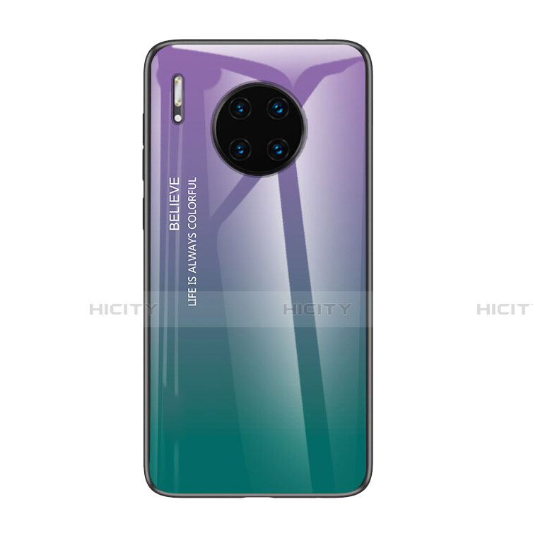 Carcasa Bumper Funda Silicona Espejo Gradiente Arco iris H01 para Huawei Mate 30E Pro 5G Morado