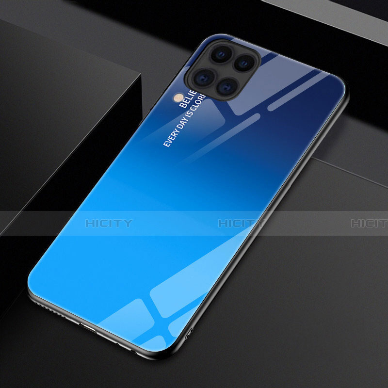 Carcasa Bumper Funda Silicona Espejo Gradiente Arco iris H01 para Huawei Nova 6 SE Azul