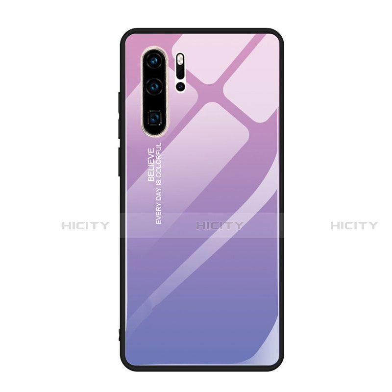 Carcasa Bumper Funda Silicona Espejo Gradiente Arco iris H01 para Huawei P30 Pro Morado