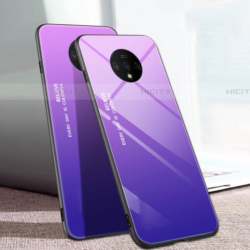 Carcasa Bumper Funda Silicona Espejo Gradiente Arco iris H01 para OnePlus 7T Morado