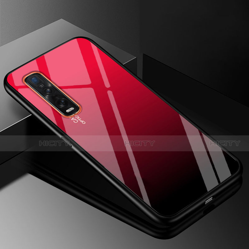 Carcasa Bumper Funda Silicona Espejo Gradiente Arco iris H01 para Oppo Find X2 Pro Rojo y Negro