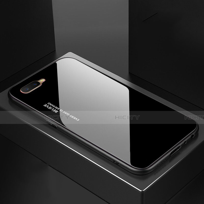 Carcasa Bumper Funda Silicona Espejo Gradiente Arco iris H01 para Oppo R15X Negro