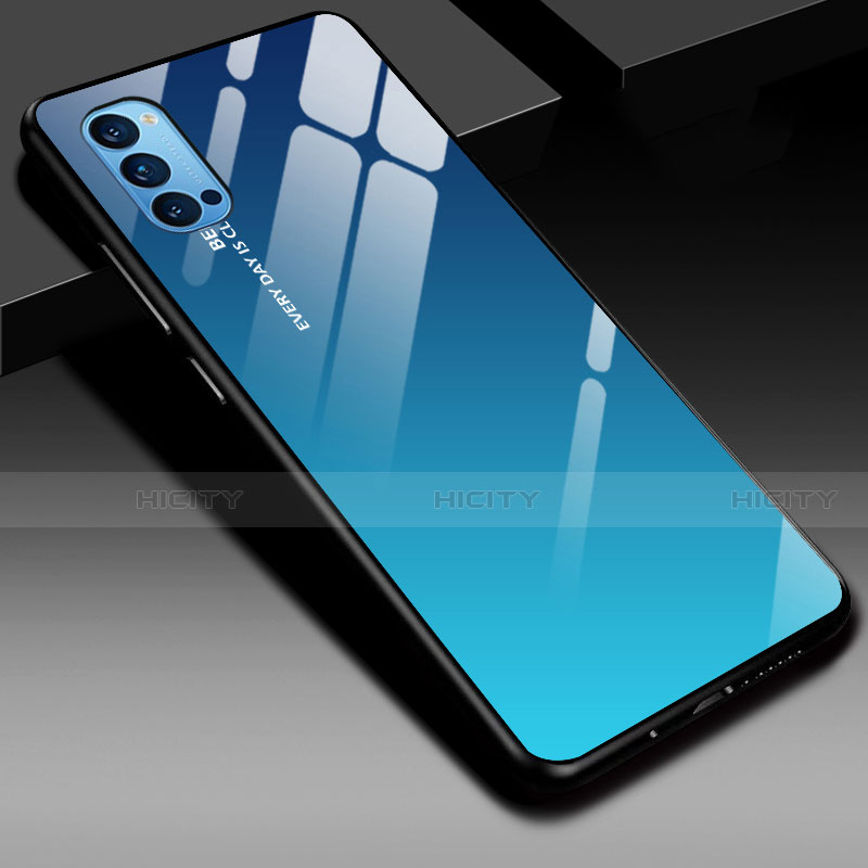 Carcasa Bumper Funda Silicona Espejo Gradiente Arco iris H01 para Oppo Reno4 Pro 5G Azul