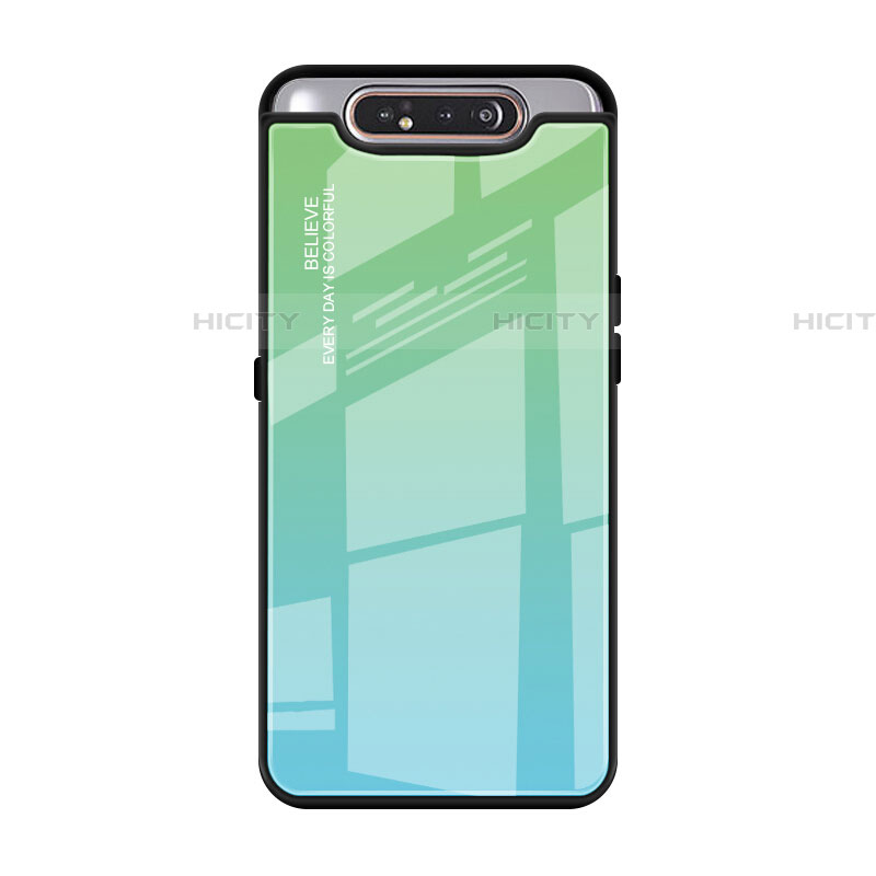 Carcasa Bumper Funda Silicona Espejo Gradiente Arco iris H01 para Samsung Galaxy A80 Verde