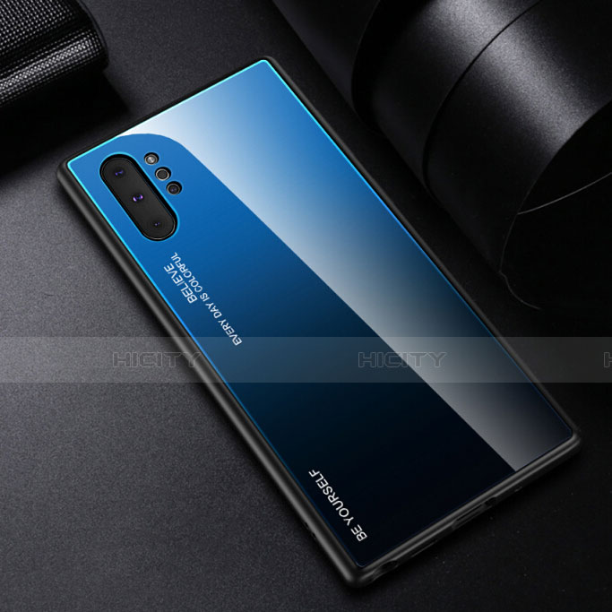 Carcasa Bumper Funda Silicona Espejo Gradiente Arco iris H01 para Samsung Galaxy Note 10 Plus 5G Azul