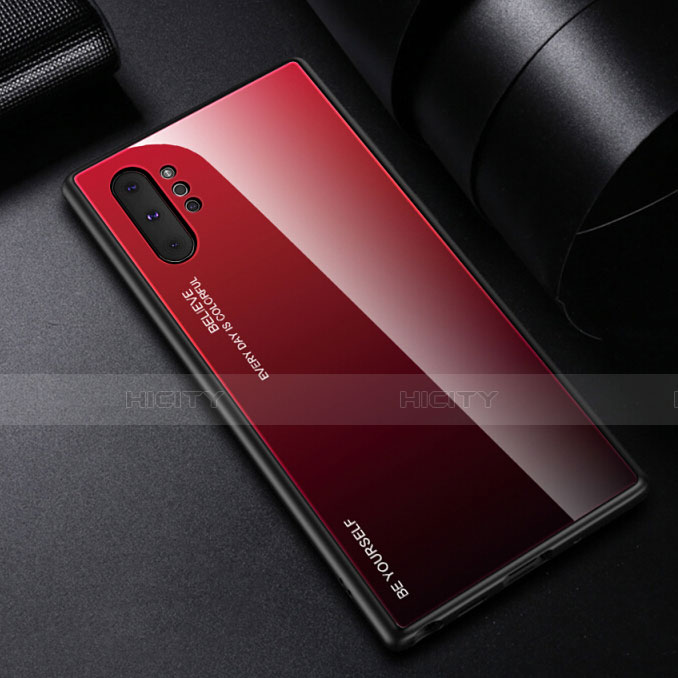 Carcasa Bumper Funda Silicona Espejo Gradiente Arco iris H01 para Samsung Galaxy Note 10 Plus 5G Rojo
