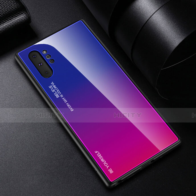 Carcasa Bumper Funda Silicona Espejo Gradiente Arco iris H01 para Samsung Galaxy Note 10 Plus 5G Rosa Roja