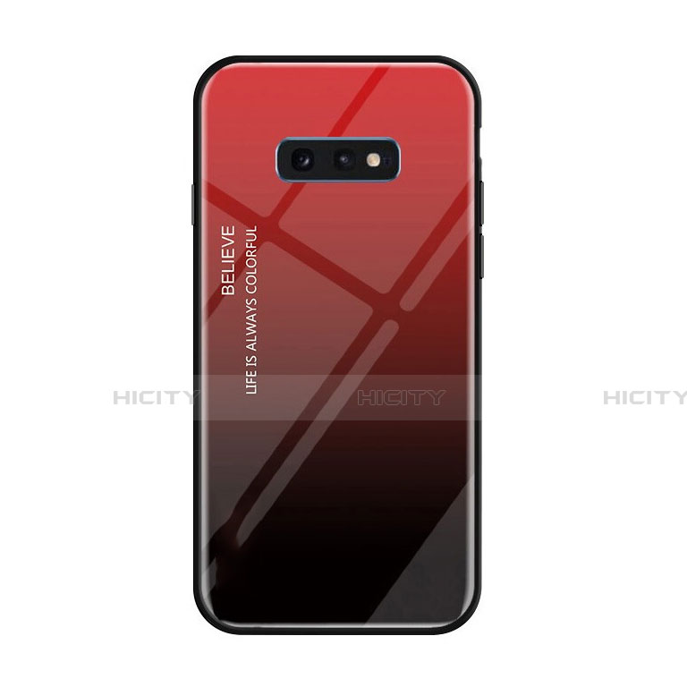 Carcasa Bumper Funda Silicona Espejo Gradiente Arco iris H01 para Samsung Galaxy S10e Rojo
