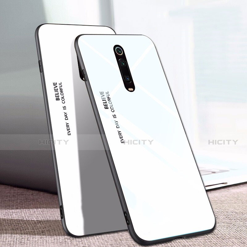 Carcasa Bumper Funda Silicona Espejo Gradiente Arco iris H01 para Xiaomi Mi 9T Pro Blanco
