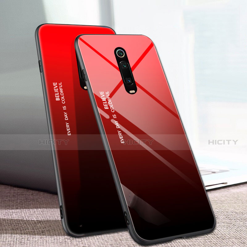 Carcasa Bumper Funda Silicona Espejo Gradiente Arco iris H01 para Xiaomi Redmi K20 Pro Rojo