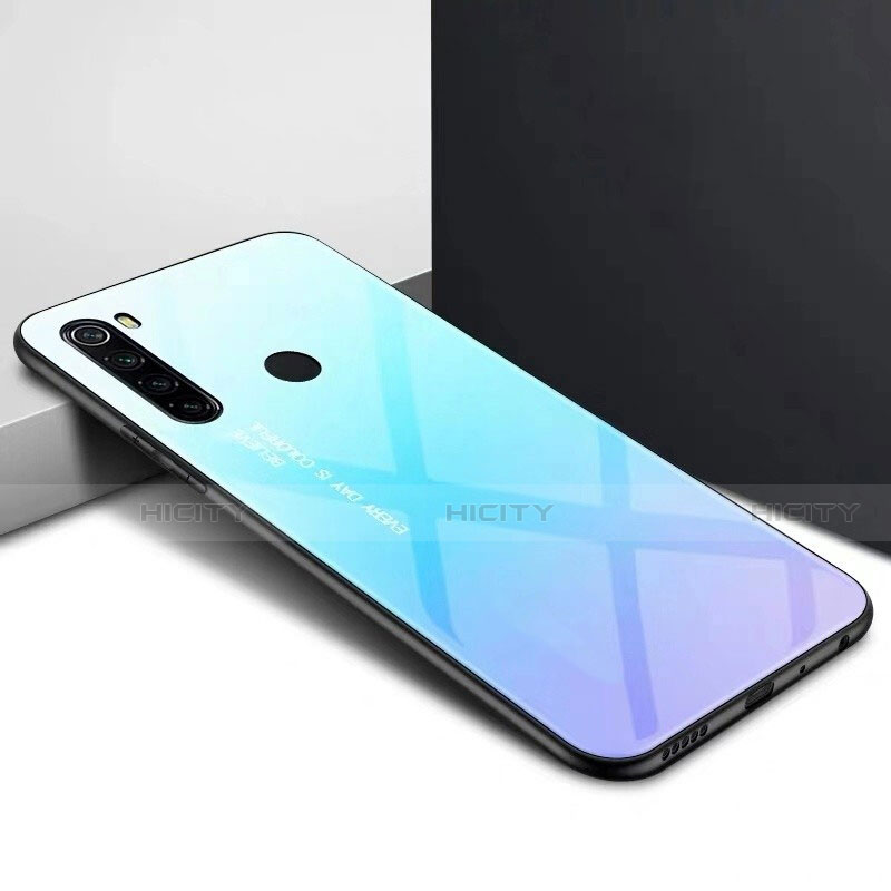 Carcasa Bumper Funda Silicona Espejo Gradiente Arco iris H01 para Xiaomi Redmi Note 8 (2021) Cian