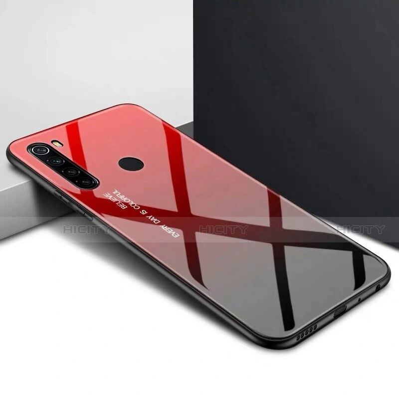 Carcasa Bumper Funda Silicona Espejo Gradiente Arco iris H01 para Xiaomi Redmi Note 8T Rojo