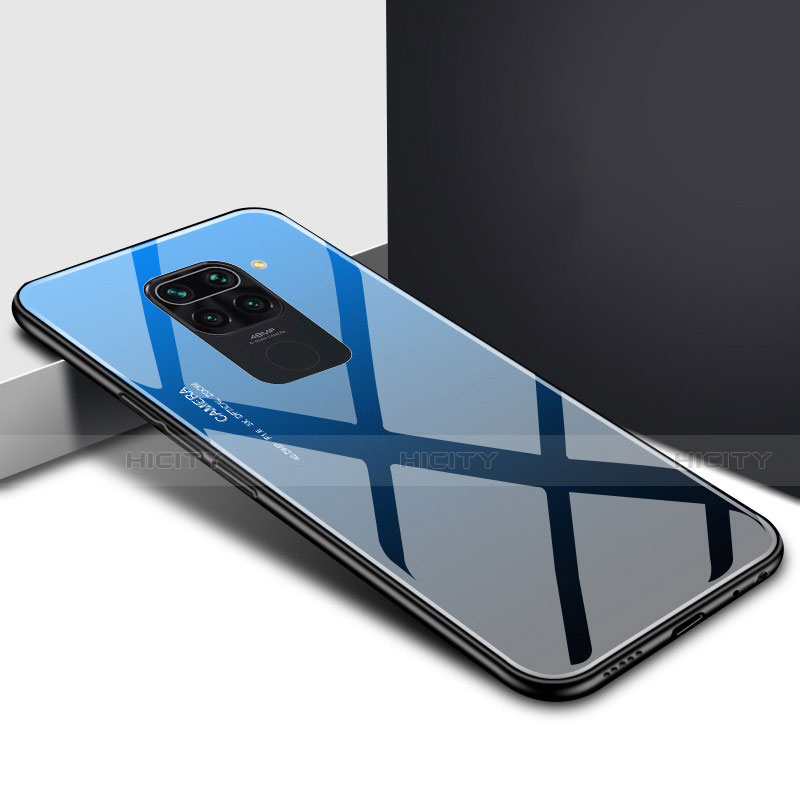 Carcasa Bumper Funda Silicona Espejo Gradiente Arco iris H01 para Xiaomi Redmi Note 9 Azul