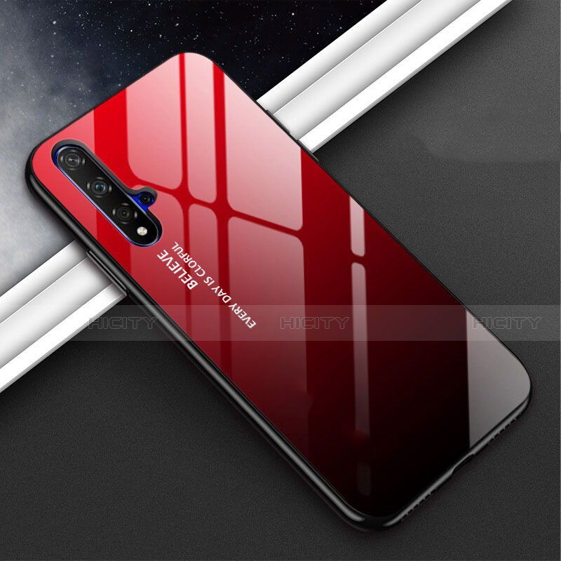 Carcasa Bumper Funda Silicona Espejo Gradiente Arco iris H02 para Huawei Nova 5 Rojo