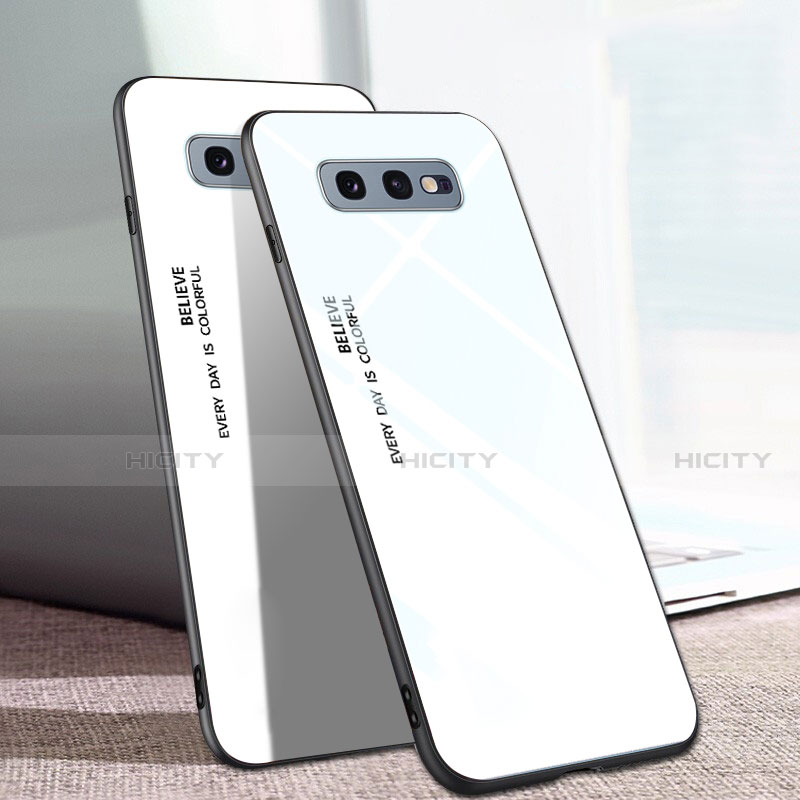 Carcasa Bumper Funda Silicona Espejo Gradiente Arco iris H02 para Samsung Galaxy S10e Blanco