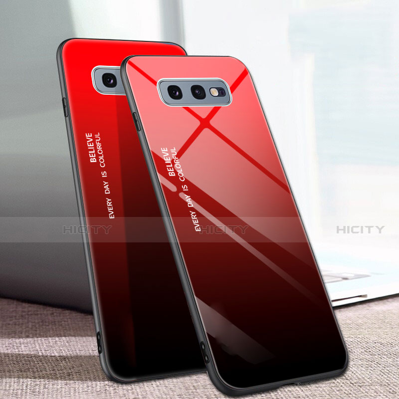 Carcasa Bumper Funda Silicona Espejo Gradiente Arco iris H02 para Samsung Galaxy S10e Rojo