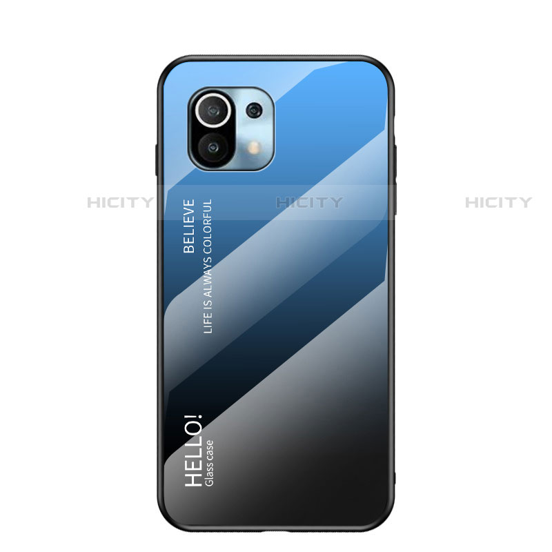 Carcasa Bumper Funda Silicona Espejo Gradiente Arco iris H02 para Xiaomi Mi 11 5G Azul