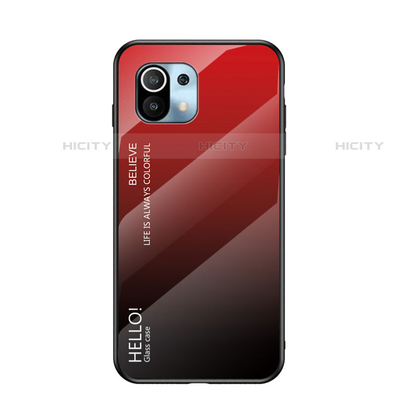 Carcasa Bumper Funda Silicona Espejo Gradiente Arco iris H02 para Xiaomi Mi 11 5G Rojo