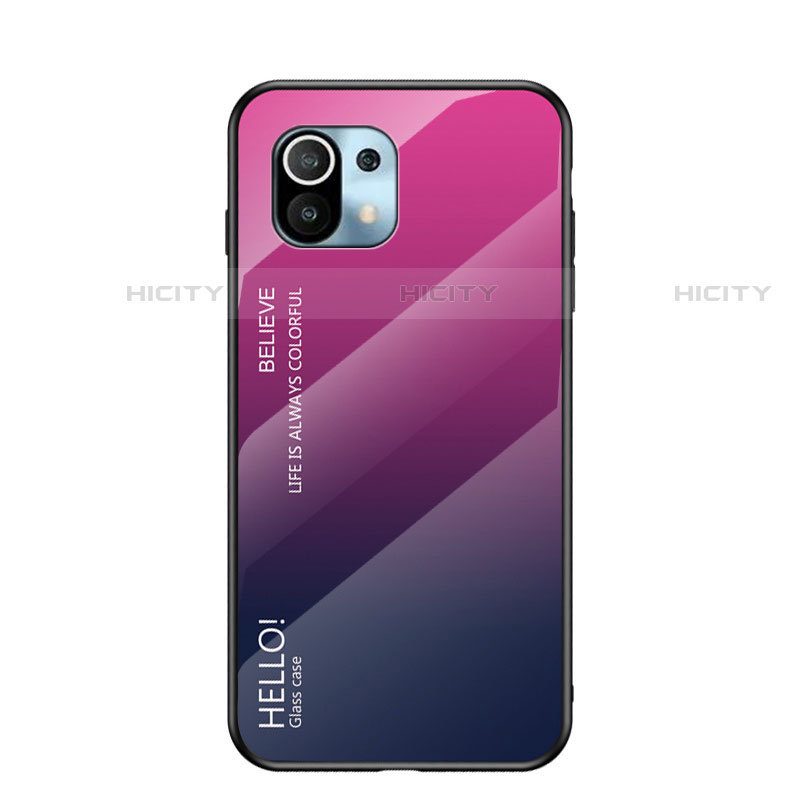 Carcasa Bumper Funda Silicona Espejo Gradiente Arco iris H02 para Xiaomi Mi 11 5G Rosa Roja