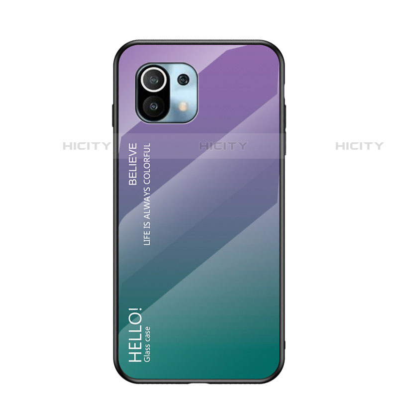 Carcasa Bumper Funda Silicona Espejo Gradiente Arco iris H02 para Xiaomi Mi 11 Lite 5G Morado