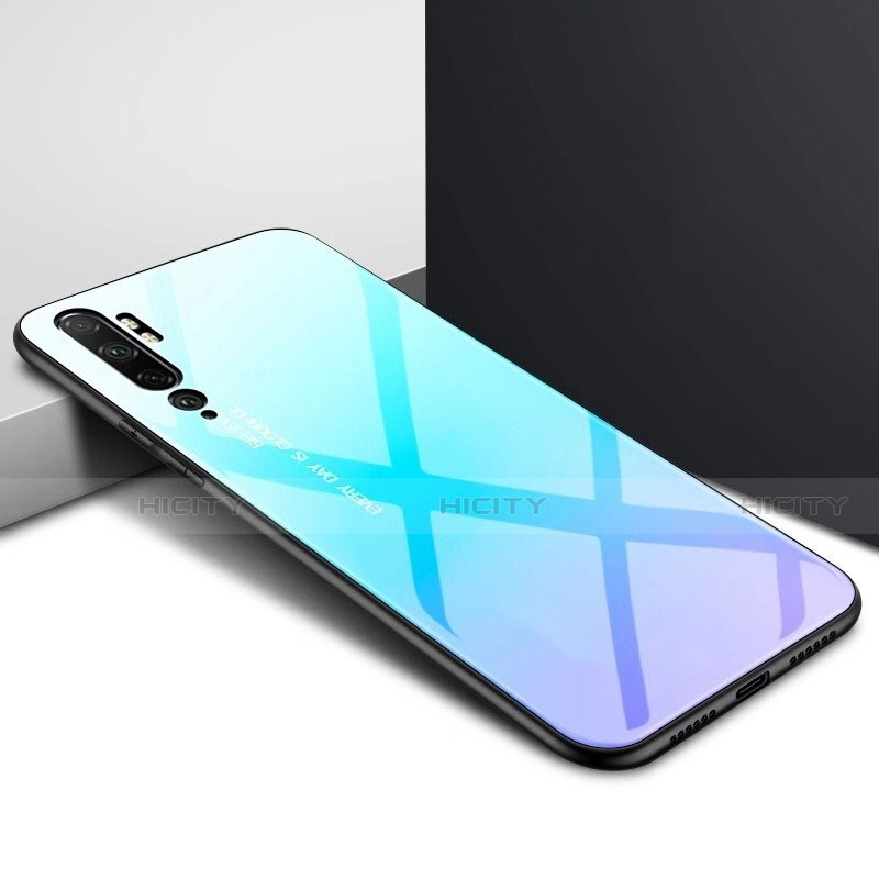 Carcasa Bumper Funda Silicona Espejo Gradiente Arco iris H02 para Xiaomi Mi Note 10 Azul Cielo