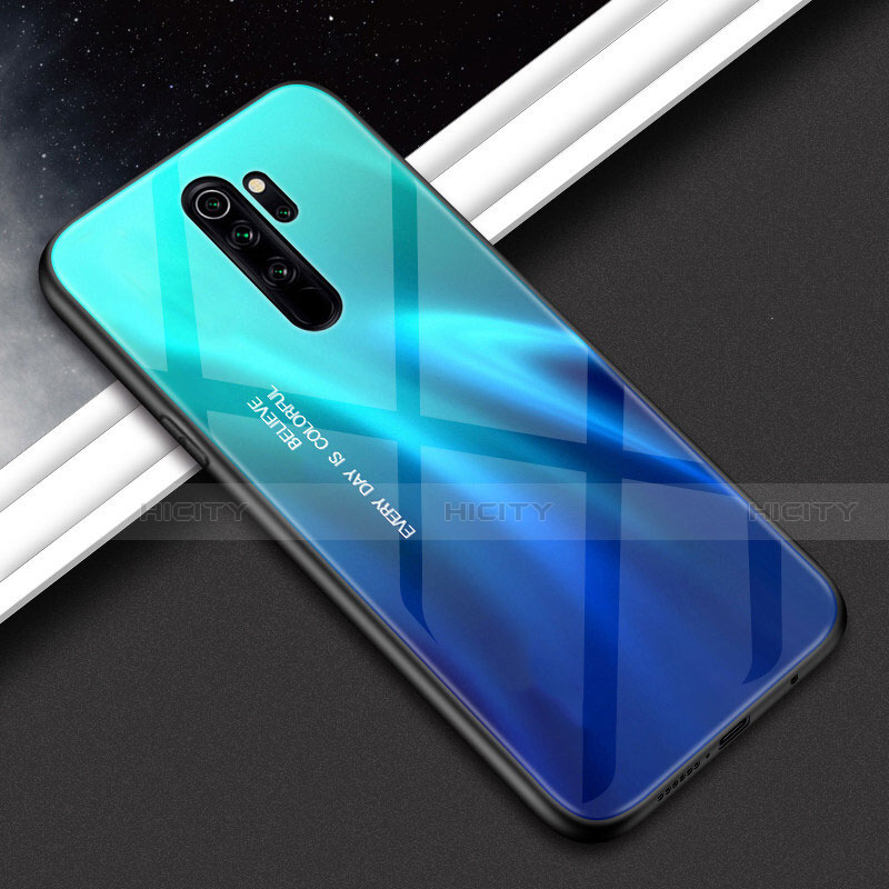 Carcasa Bumper Funda Silicona Espejo Gradiente Arco iris H02 para Xiaomi Redmi Note 8 Pro Azul Cielo