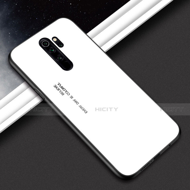 Carcasa Bumper Funda Silicona Espejo Gradiente Arco iris H02 para Xiaomi Redmi Note 8 Pro Blanco