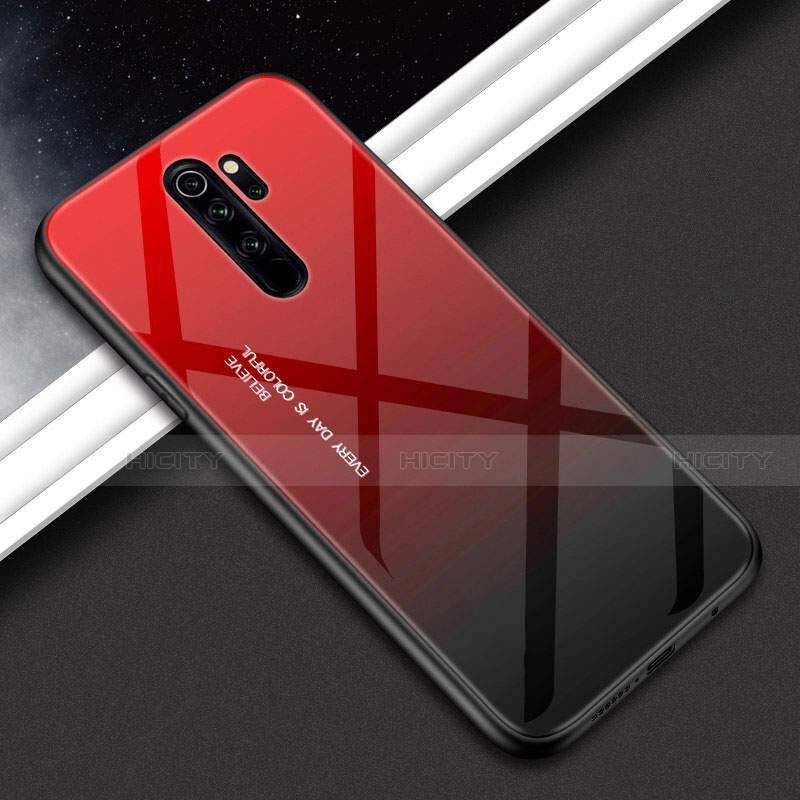 Carcasa Bumper Funda Silicona Espejo Gradiente Arco iris H02 para Xiaomi Redmi Note 8 Pro Rojo