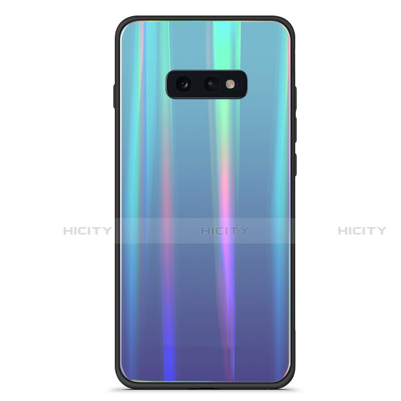 Carcasa Bumper Funda Silicona Espejo Gradiente Arco iris H04 para Samsung Galaxy S10e Cian