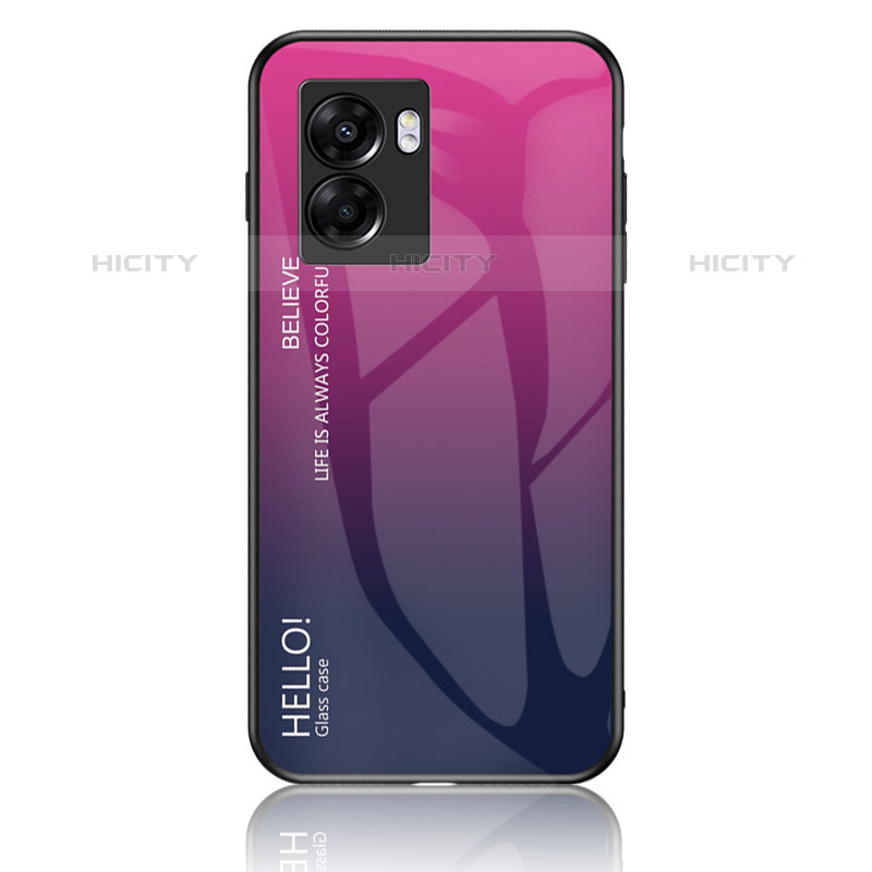 Carcasa Bumper Funda Silicona Espejo Gradiente Arco iris LS1 para OnePlus Nord N300 5G Rosa Roja