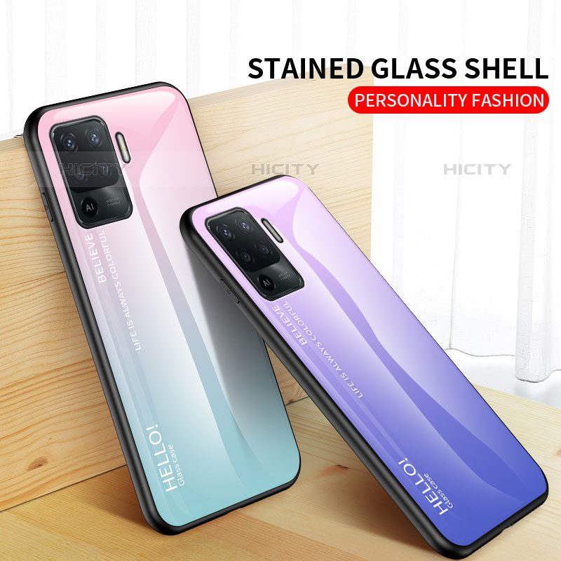 Carcasa Bumper Funda Silicona Espejo Gradiente Arco iris LS1 para Oppo F19 Pro