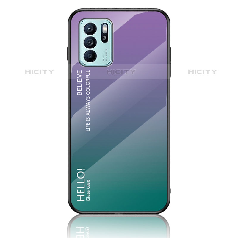 Carcasa Bumper Funda Silicona Espejo Gradiente Arco iris LS1 para Oppo Reno6 Z 5G