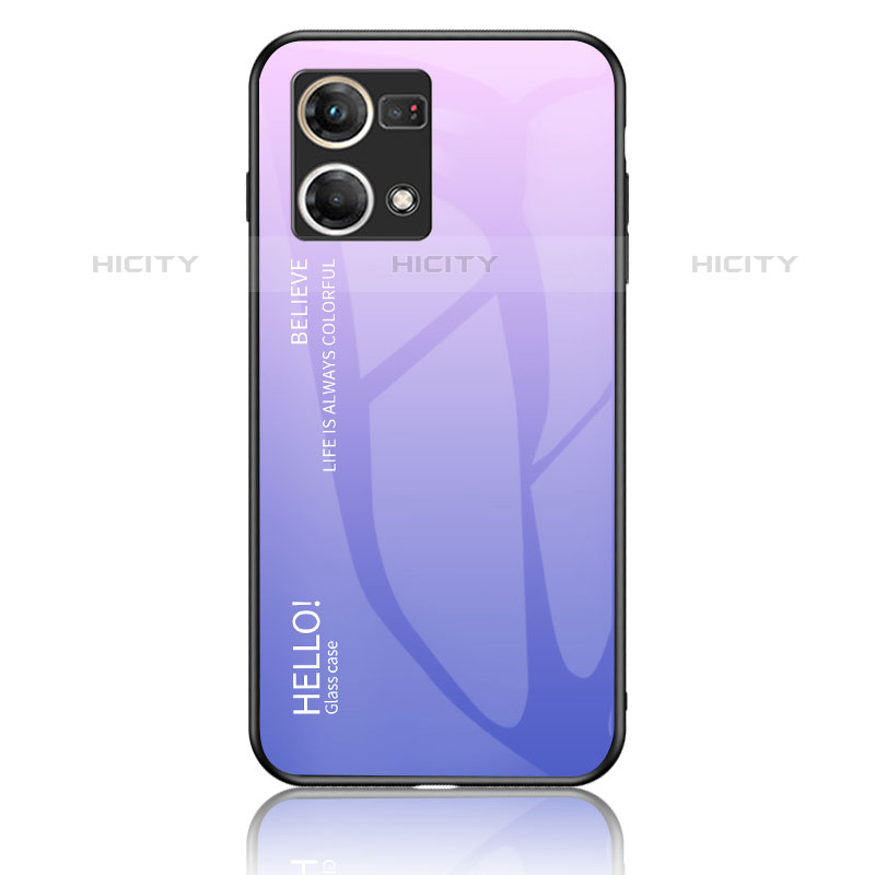 Carcasa Bumper Funda Silicona Espejo Gradiente Arco iris LS1 para Oppo Reno7 4G Purpura Claro