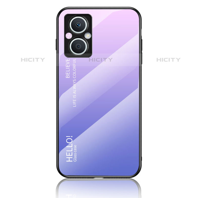 Carcasa Bumper Funda Silicona Espejo Gradiente Arco iris LS1 para Oppo Reno7 Z 5G Purpura Claro