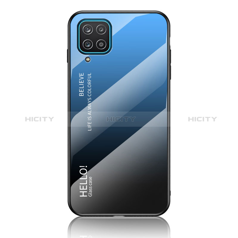Carcasa Bumper Funda Silicona Espejo Gradiente Arco iris LS1 para Samsung Galaxy A12 Nacho Azul