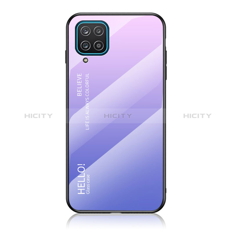 Carcasa Bumper Funda Silicona Espejo Gradiente Arco iris LS1 para Samsung Galaxy A12 Purpura Claro