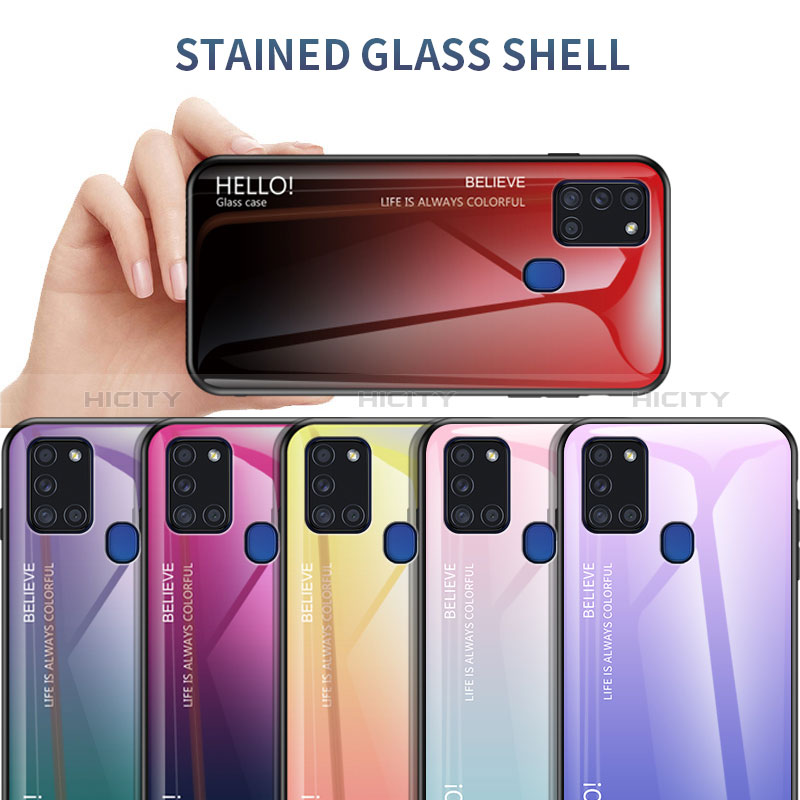 Carcasa Bumper Funda Silicona Espejo Gradiente Arco iris LS1 para Samsung Galaxy A21s
