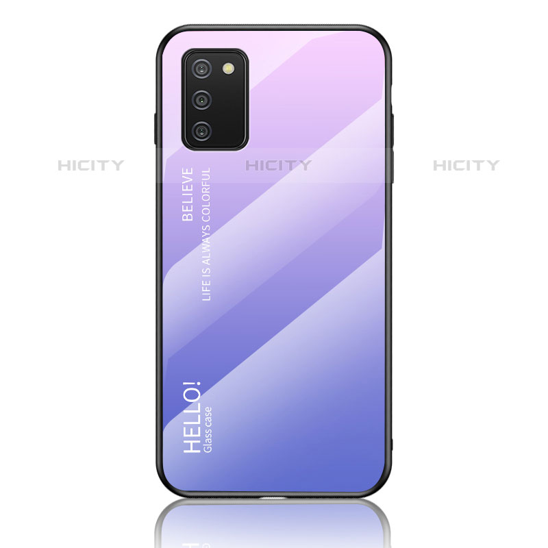 Carcasa Bumper Funda Silicona Espejo Gradiente Arco iris LS1 para Samsung Galaxy M02s Purpura Claro