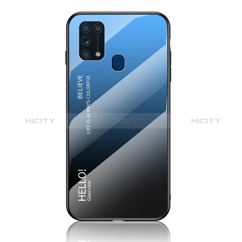 Carcasa Bumper Funda Silicona Espejo Gradiente Arco iris LS1 para Samsung Galaxy M21s Azul