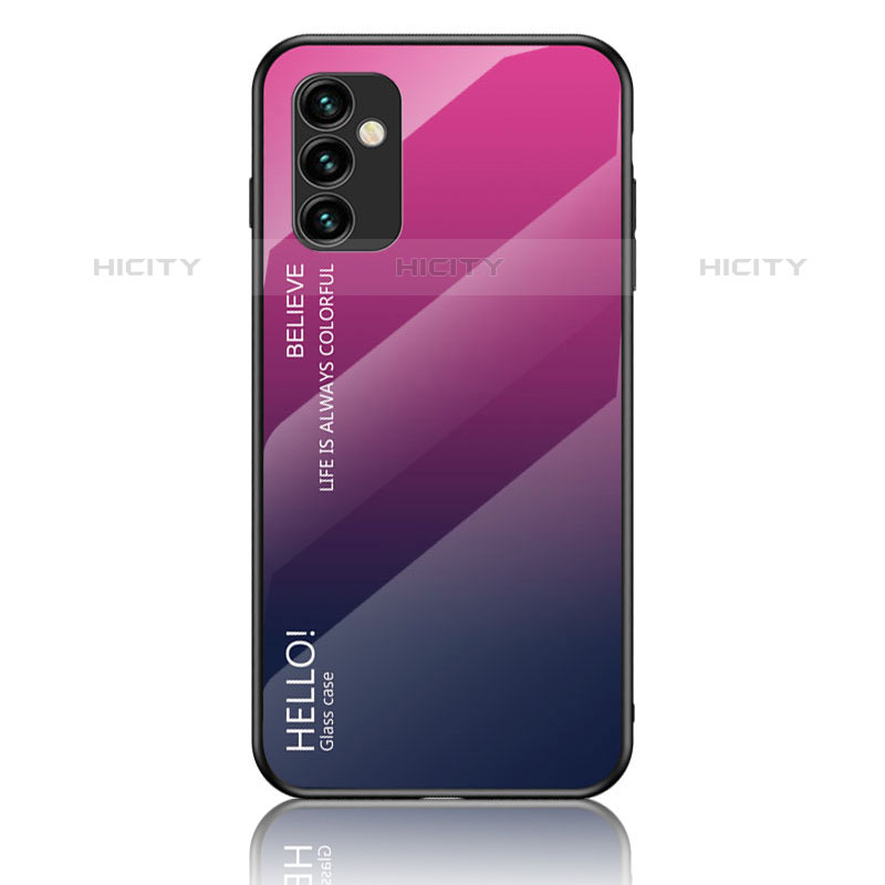 Carcasa Bumper Funda Silicona Espejo Gradiente Arco iris LS1 para Samsung Galaxy M23 5G Rosa Roja