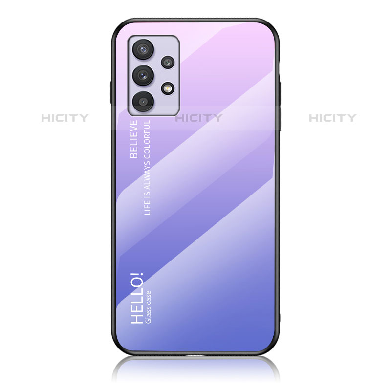 Carcasa Bumper Funda Silicona Espejo Gradiente Arco iris LS1 para Samsung Galaxy M32 5G Purpura Claro