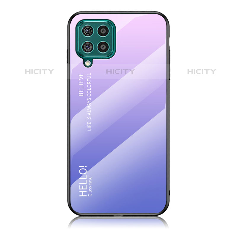 Carcasa Bumper Funda Silicona Espejo Gradiente Arco iris LS1 para Samsung Galaxy M62 4G Purpura Claro