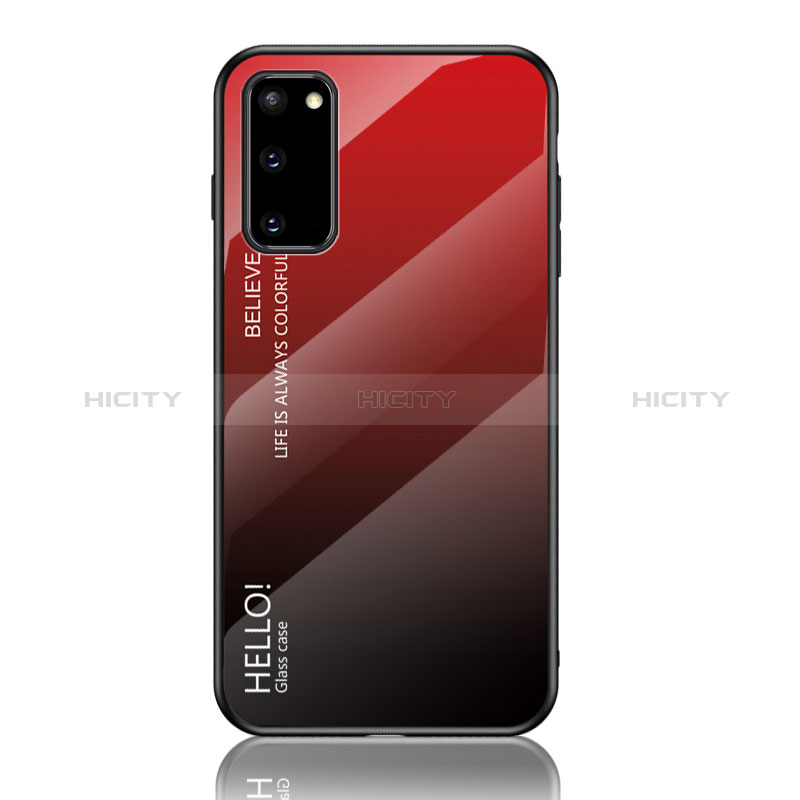 Carcasa Bumper Funda Silicona Espejo Gradiente Arco iris LS1 para Samsung Galaxy S20 5G Rojo