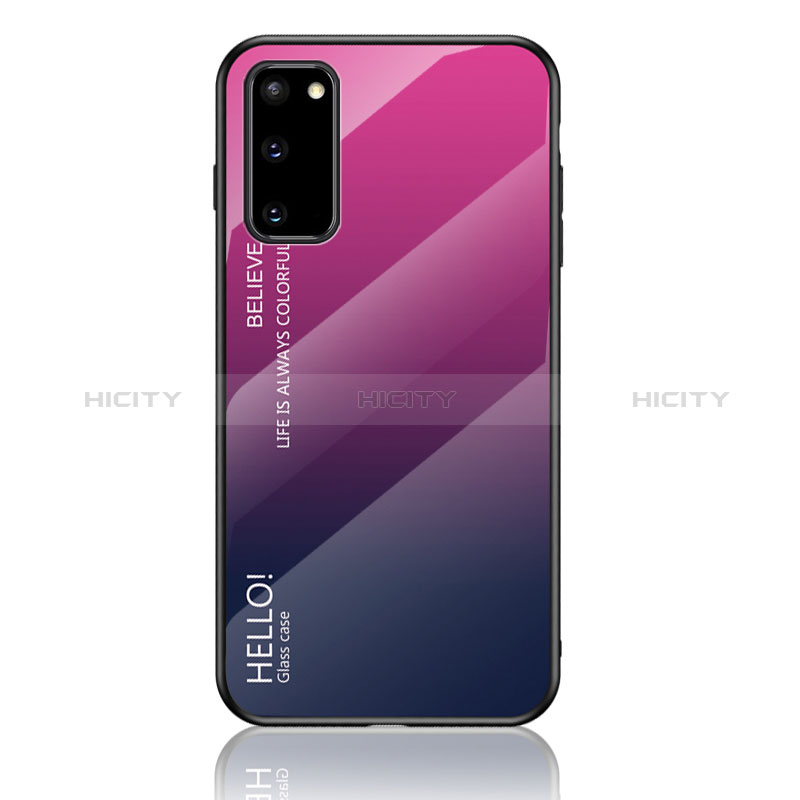 Carcasa Bumper Funda Silicona Espejo Gradiente Arco iris LS1 para Samsung Galaxy S20 5G Rosa Roja