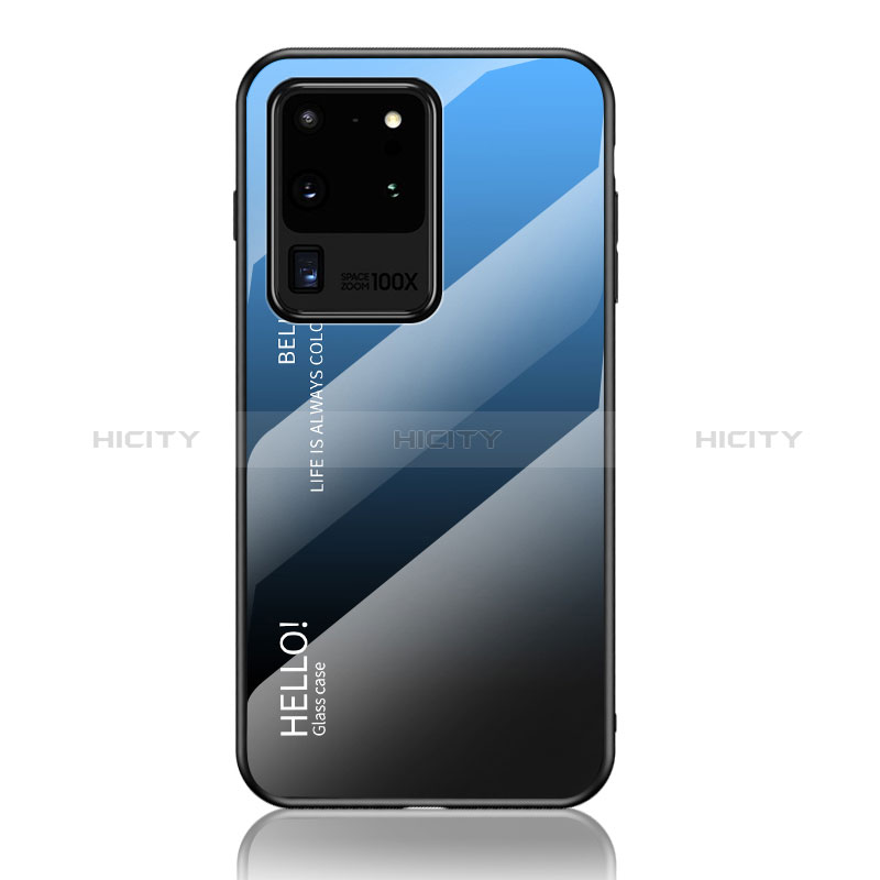 Carcasa Bumper Funda Silicona Espejo Gradiente Arco iris LS1 para Samsung Galaxy S20 Ultra 5G Azul