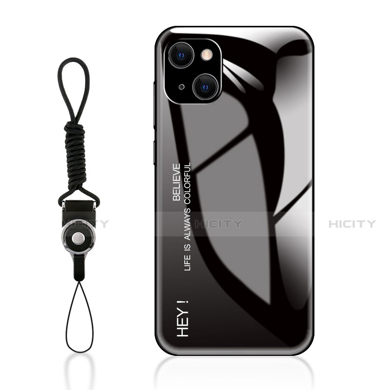 Carcasa Bumper Funda Silicona Espejo Gradiente Arco iris M01 para Apple iPhone 14 Negro