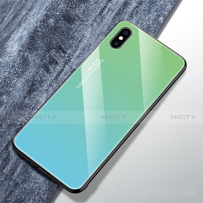 Carcasa Bumper Funda Silicona Espejo Gradiente Arco iris M01 para Apple iPhone Xs Verde